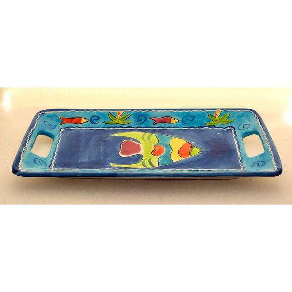 PLATTER/SERVING TRAY/TRINKET DISH-Ceramic-Tropical-Fish-Blue-11.5 in X 6.5 in - Picture 3 of 10